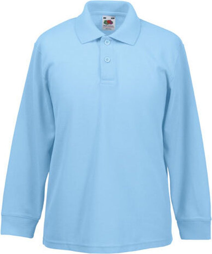 Fruit of the Loom - Kids Polo 65/35 Longsleeve - Sky Blue - 128