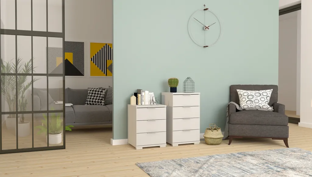 Table de nuit haute blanche PRIMERA : meuble de rangement pour lit boxspring - 3