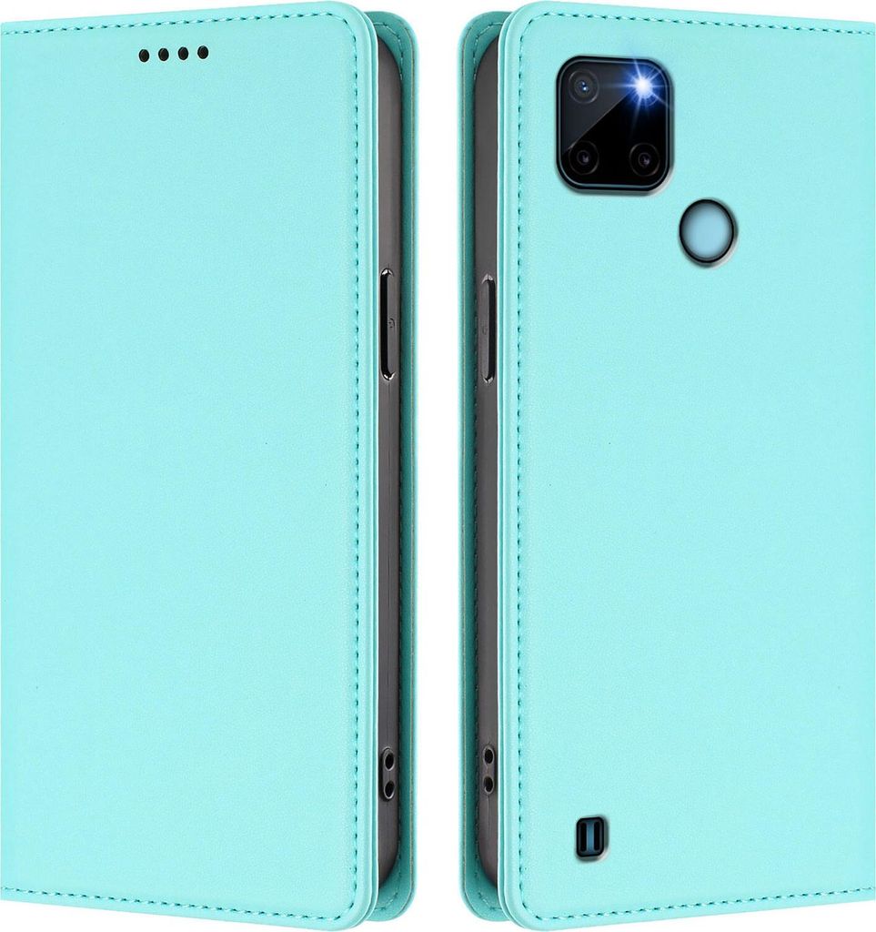 Handyhülle für Realme C21Y, Kunstleder Klapphülle Stoßfeste Magnetische Hülle mit Ständer Türkis