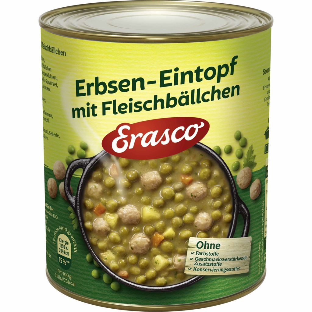 Erasco Eintöpfe Erbseneintopf mit Fleischbällchen 800g Produktbild 