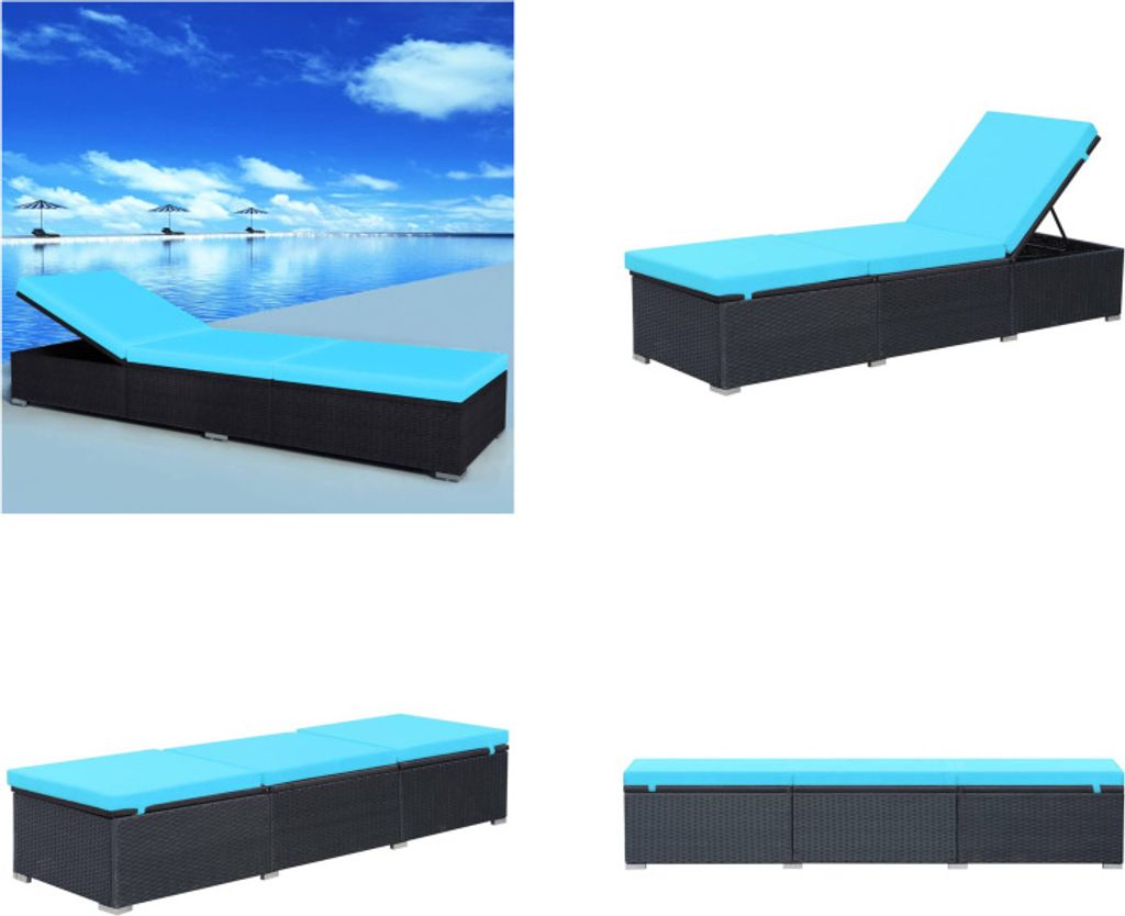 vidaXL Sonnenliege mit Auflage Poly Rattan Schwarz - Sonnenliege - Sonnenliegen - Rattanliege - Rattanliegen