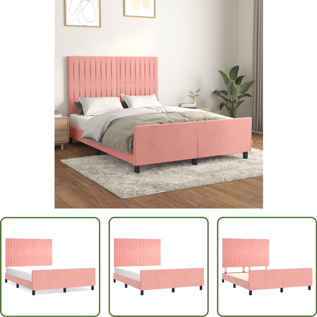 The Living Store Bettgestell mit Kopfteil Rosa 140x200 cm Samt