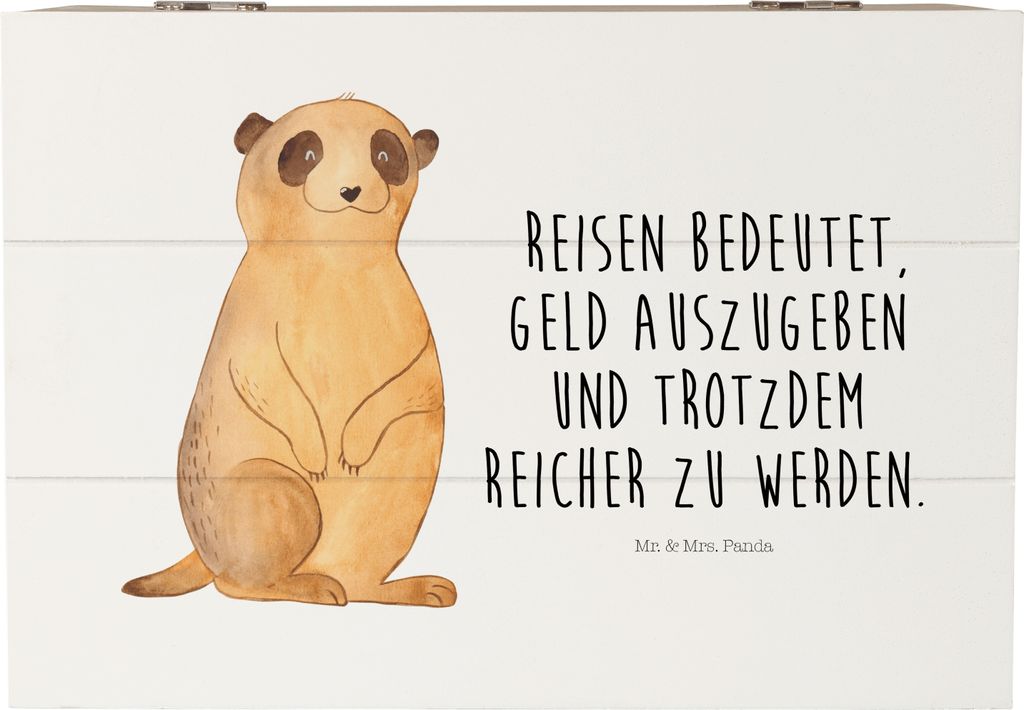Mr. & Mrs. Panda Box Erdmännchen 22 x 15 cm - Weiß - Geschenk, Geschenkbox, Reisen, Afrika, Traveling, Holzbox mit Deckel, Holzkiste, Schatulle, ...