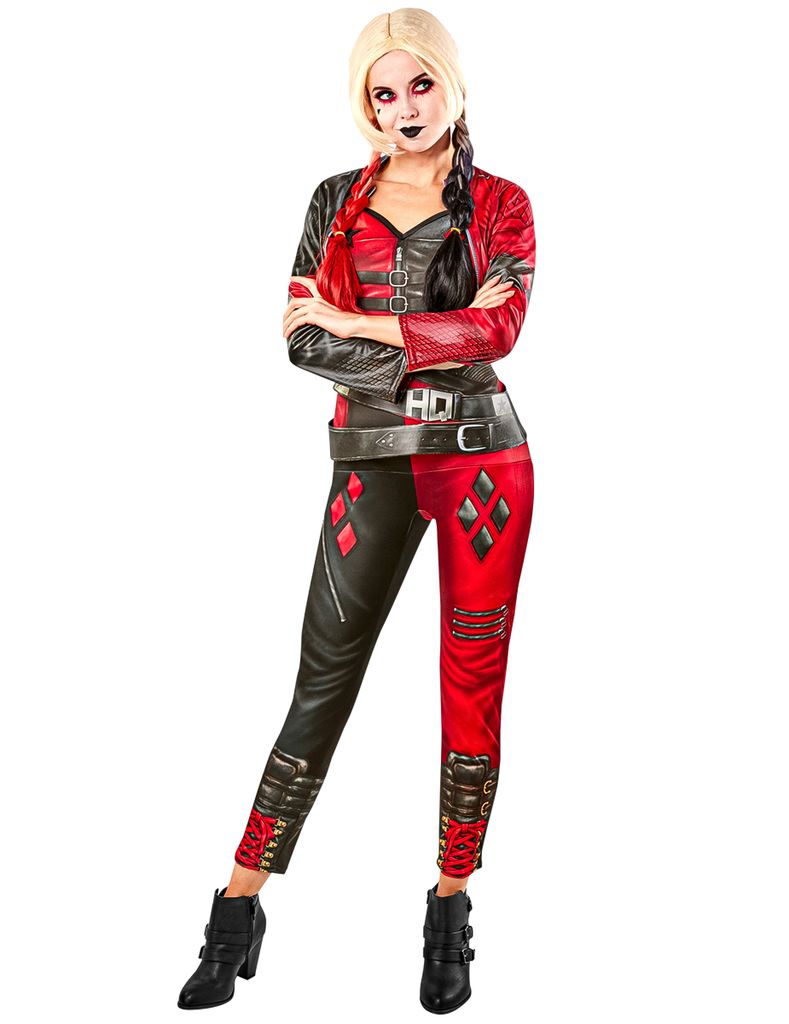 Harley Quinn-Damenkostüm Lizenzartikel Batman Arkham City rot-schwarz 