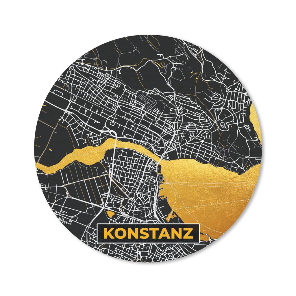 MuchoWow Mauspad Mousepad Konstanz - Gold - Stadtplan - Deutschland - Karte 20x20 cm - Mousepads - Maus Mat - Pad - Mausunterlage - Schreibtischm...