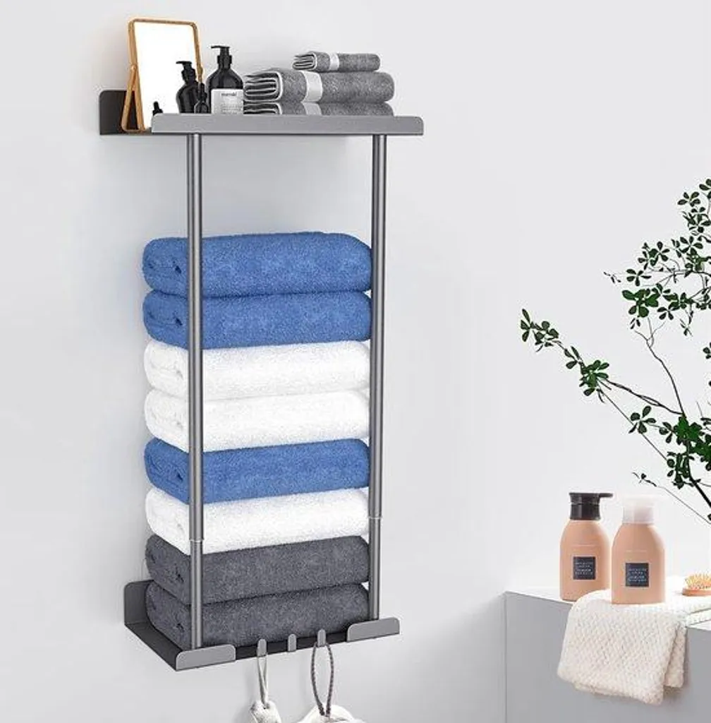 Double barre de serviette en acier carbone gris mat adhésif robuste