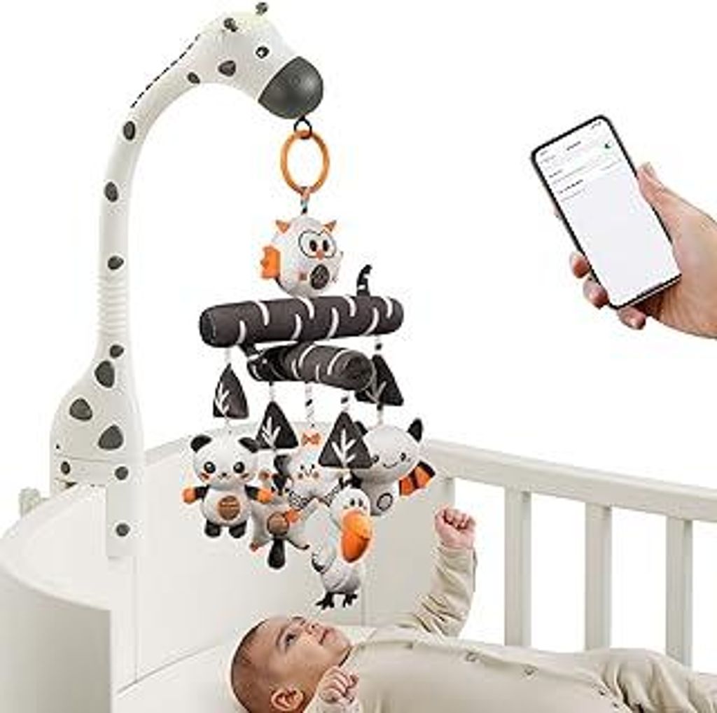 TUMAMA Mobile für Babybetten für Babys von 0 3 6 Monate, kontrastreiches Babybett-Spielzeug mit Nachtlicht, Projektor, Musik und weißem Rauschen...