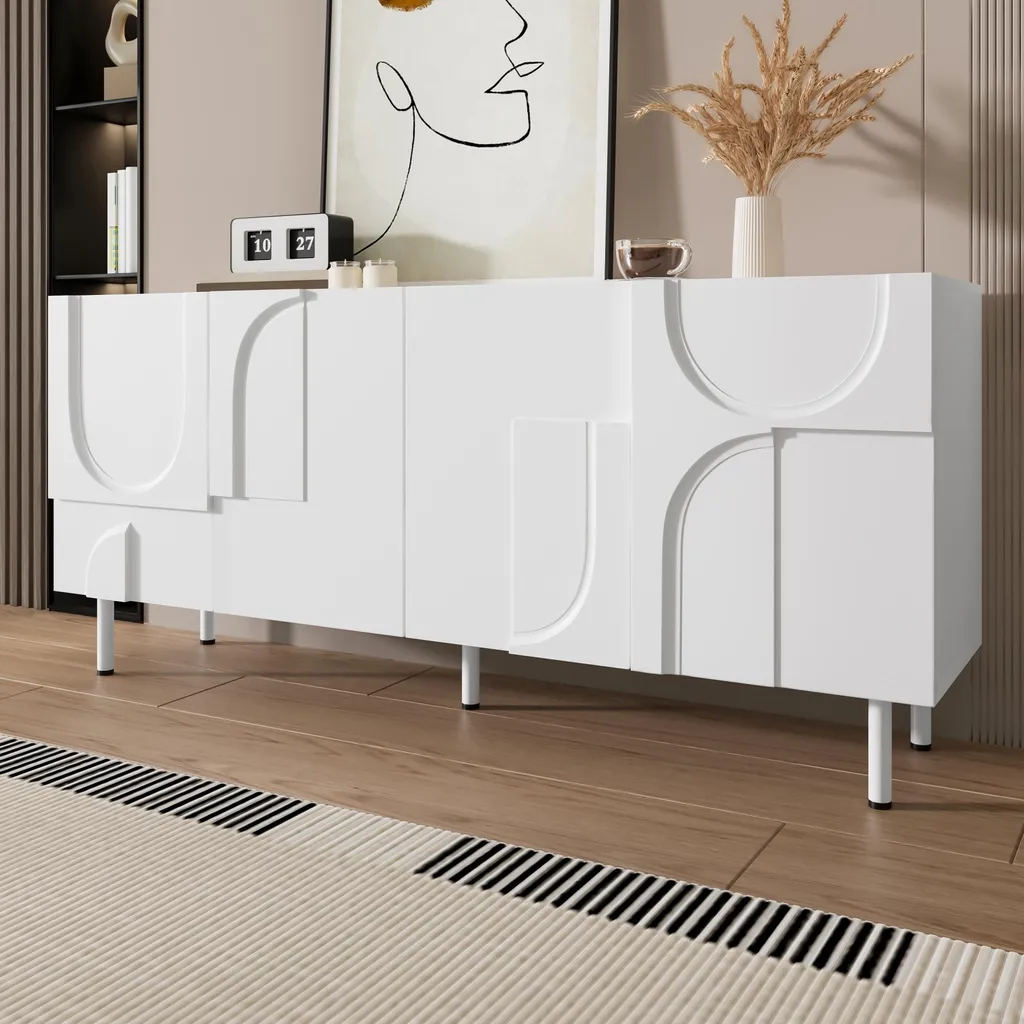 Buffet de Salon aux Courbes Irrégulières Merax - Meuble Chic en MDF Blanc