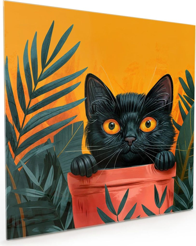 Küchenrückwand Spritzschutz Glas mit Motiv Katze im Dschungel 40 x 40 cm