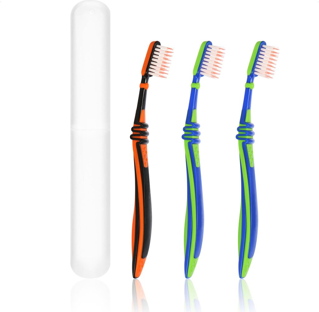 com-four 4-teiliges Set Kinder Zahnbürsten mit Etui - Kinderzahnbürste weich mit Spezialborsten - Zahnbürste mit Kugelgelenk und Federung