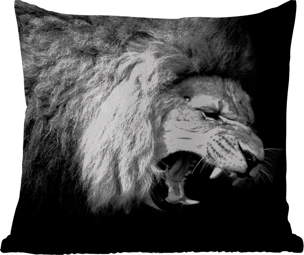 MuchoWow Outdoor Kissen - Löwe - Porträt - Schwarz - Weiß - Tiere - 45x45 cm - Wetterfest - Lounge Kissen - Fotokissen - Dekoratives Kissen