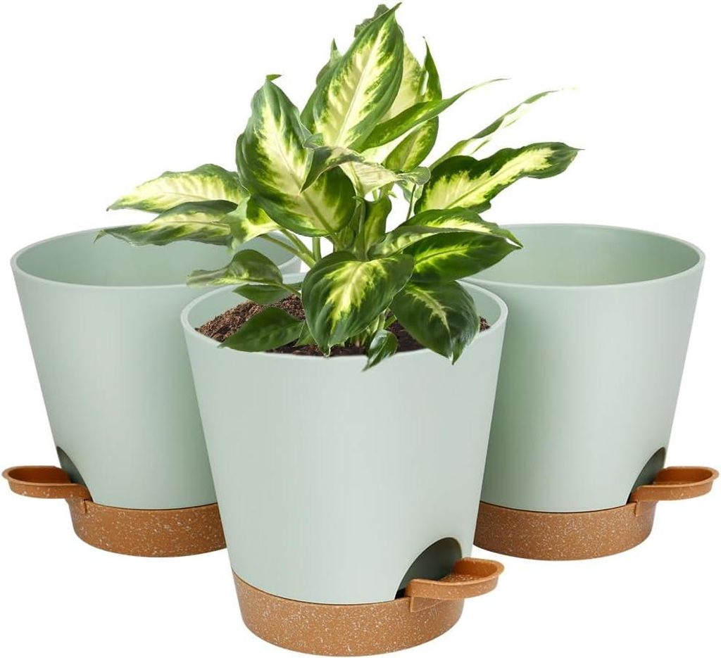 Kunststoff Blumentopf - 3-teiliges Selbstbewässerndes Pflanzgefäß - 19 x 20 cm - Mit 20 Pflanzenetiketten - Für Innen und Balkon - Offcup