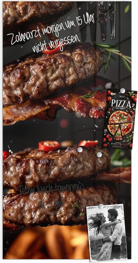 Magnettafel 50x100cm Pinnwand Whiteboard beschreibbar - Burger mit Bacon