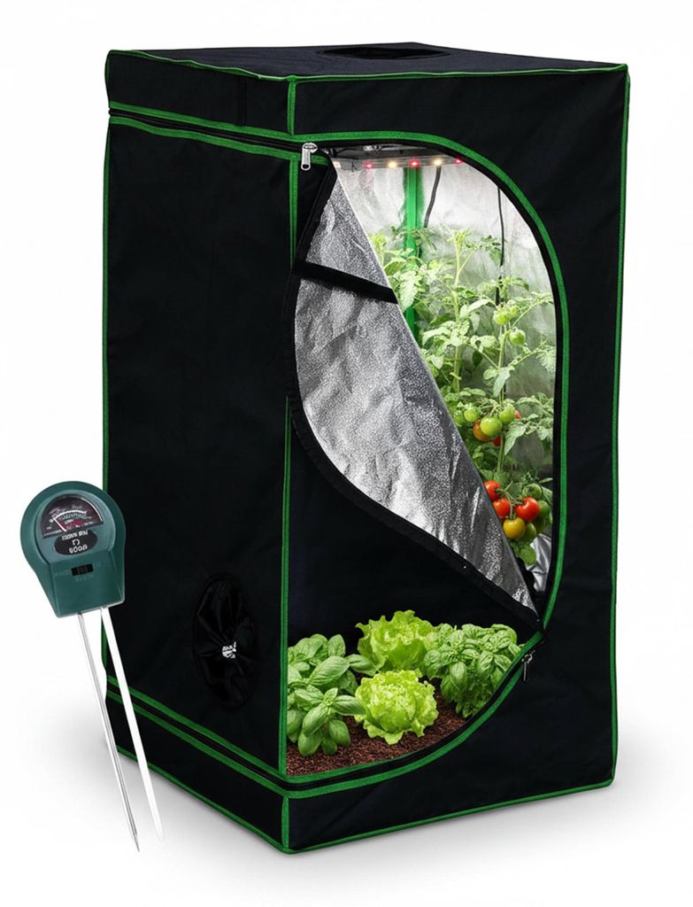 Mucola Gewächshaus inkl. 3 in 1 Feuchtigkeitsmessgerät für Pflanzen Pflanzenzelt Growbox Indoor Pflanzenzelt Zuchtzelt Zuchtschrank Darkroom Fr...