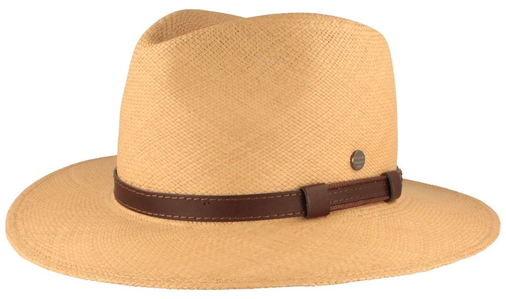 Extra breiter Panama Hut mit Leder-Garnitur von Hut-Breiter in beige