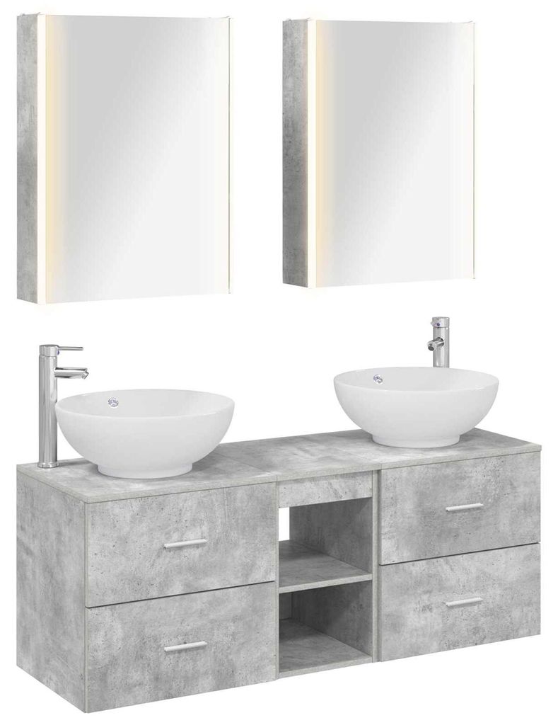 vidaXL Badezimmermöbel-Set 5 pcs Betongrau Ingenieurholz und Glas