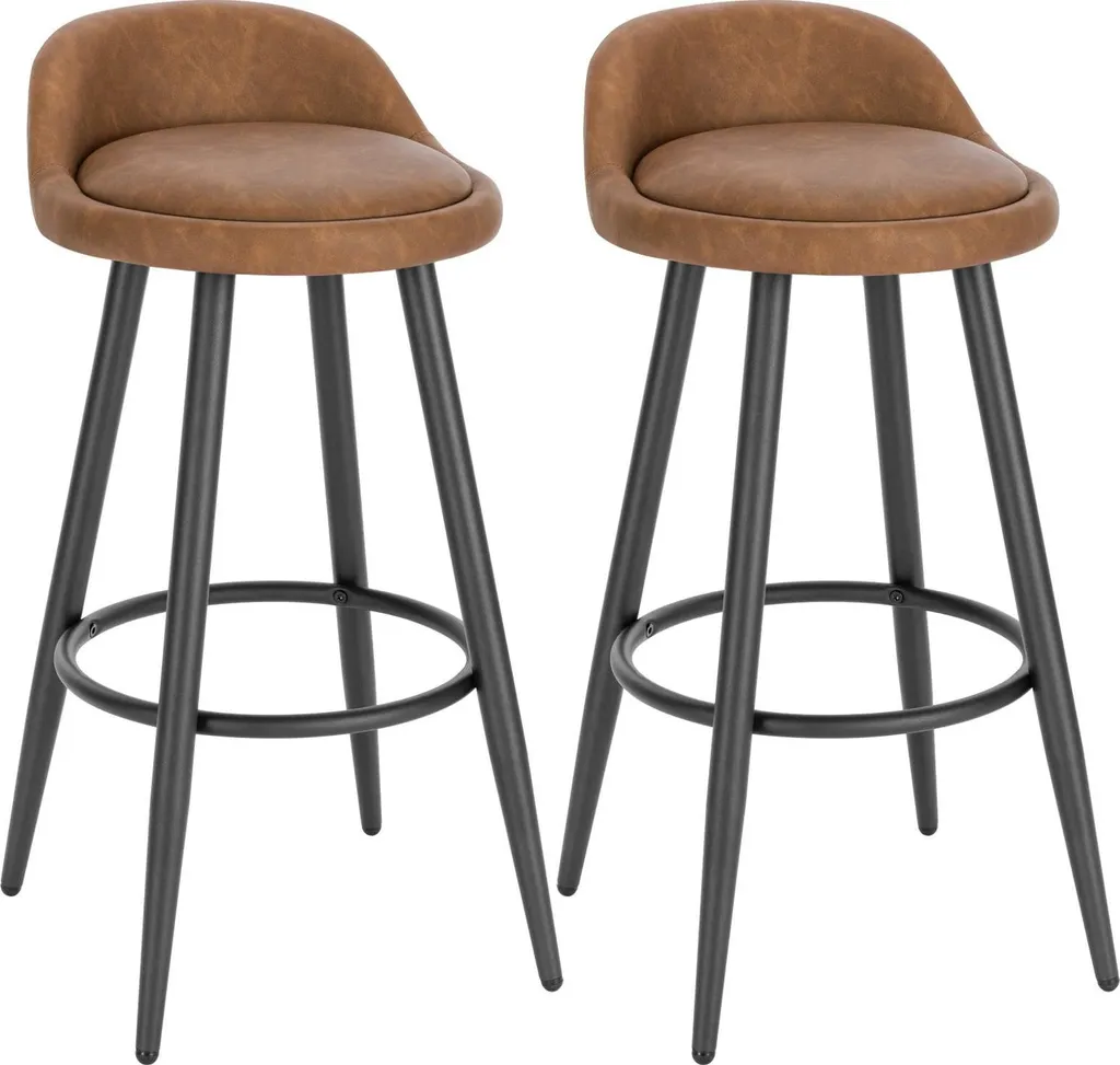 Lot de 2 Tabourets de Bar en Cuir Marron - Assise 69,5 cm et Repose-pieds