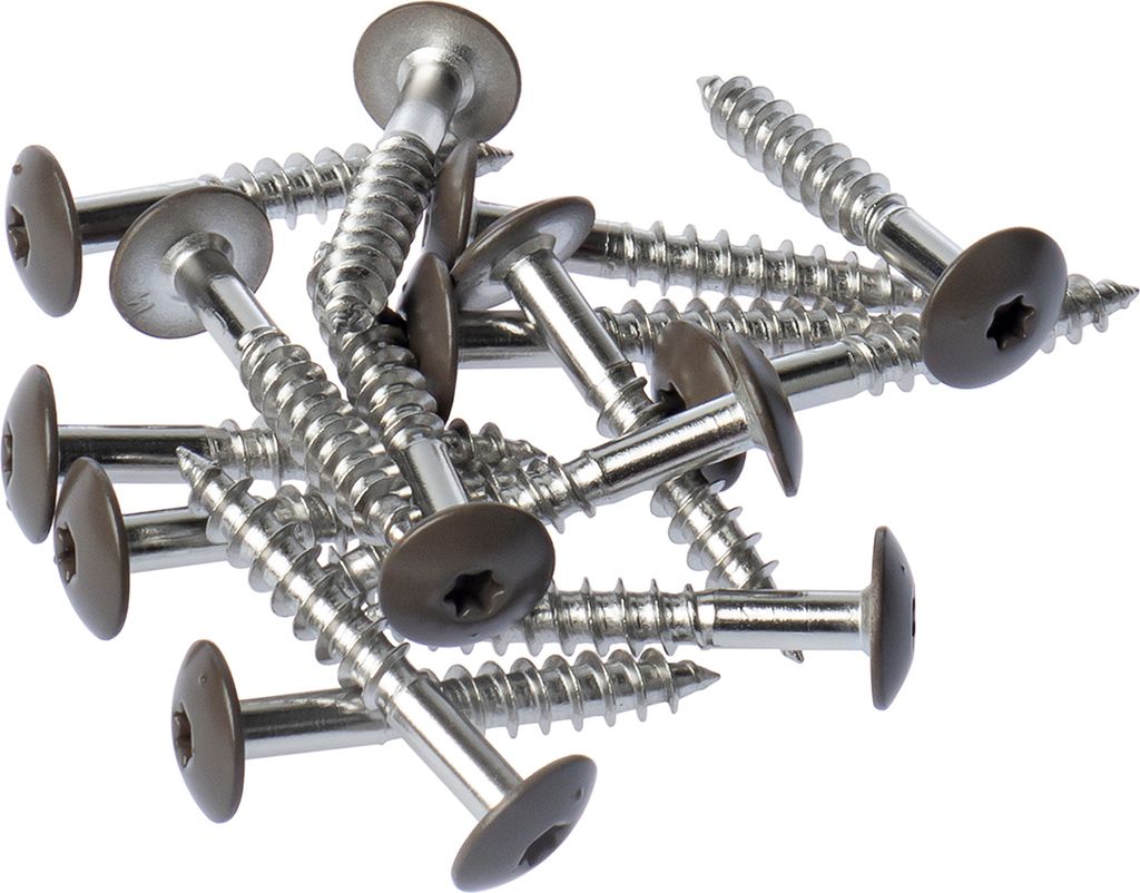 HPL- Schrauben, Fassadenschraube, Edelstahlschraube mit Kopflackierung | VIELE FARBEN | Faserzement, Holzpaneele, Alu Verbund (Braun (Holzoptik), 2...