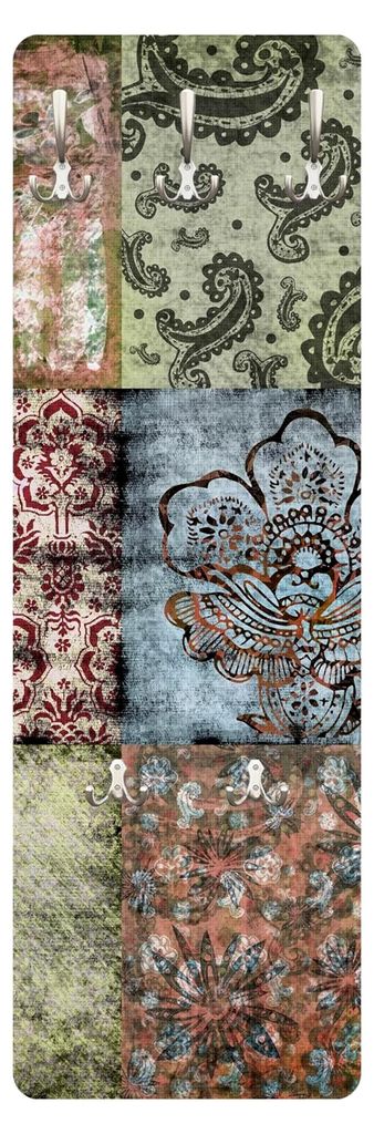 Wandgarderobe mit 5 Haken, platzsparendes Design - Germany - Ornamente, schmale Flurgarderobe, bunt, Garderobenpaneel