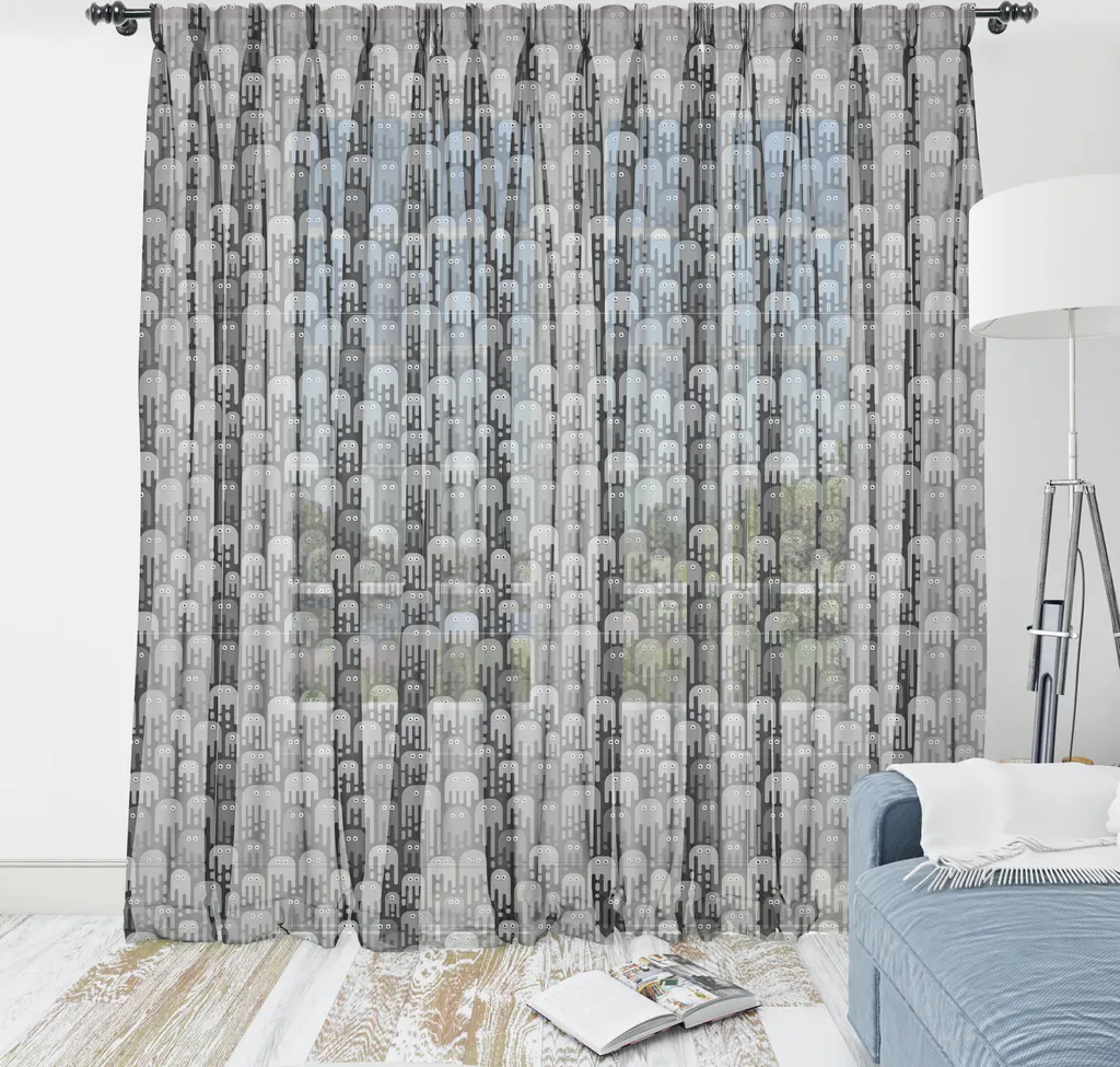 Decorazione Parete XXL ABAKUHAUS: Arazzo Mostri Mutanti Grigio 220x274cm