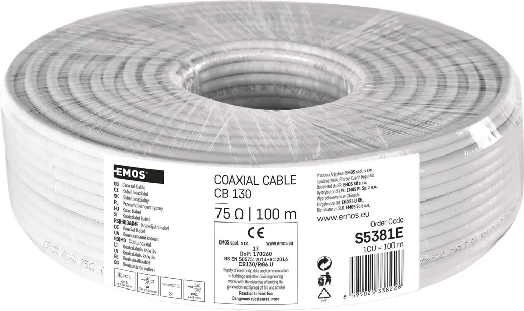 Cavo Coassiale 4K EMOS CB130 100m S5381E | Schermatura LTE Free