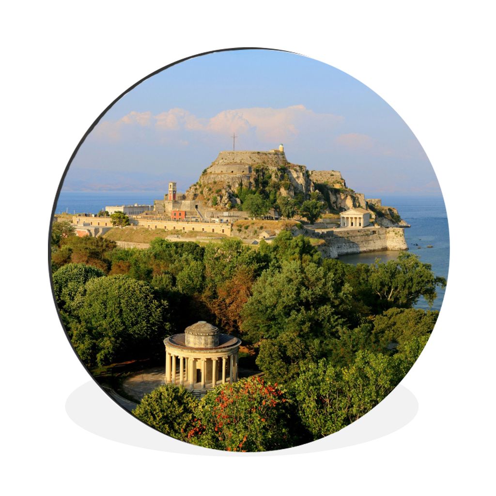 MuchoWow Aluminium Wandkreis Korfu - Griechenland - Festung - Wald Ø 90 cm Wanddeko Modern Wohnzimmer - Mauerkreis - Wandbilder - Runde Bild - B...