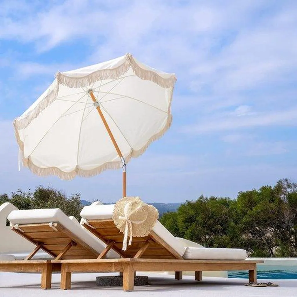 Parasol pliable anti-UV UPF 50+ avec mât en bois et sac de transport