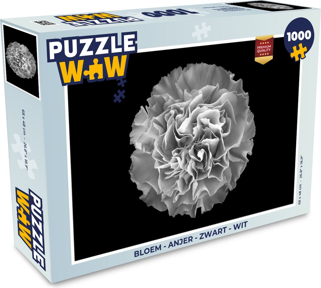 MuchoWow Puzzle 1000 Teile Blume - Nelke - Schwarz - Weiß - Erwachsene - Rätsel