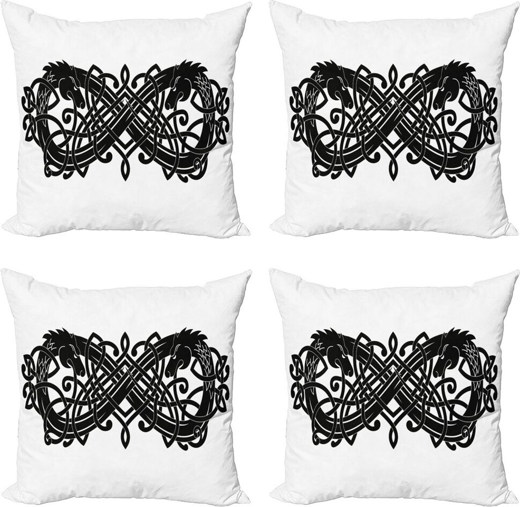 ABAKUHAUS Celtic Dragon Kissenbezug Set (4 Stück), Unendlich, Moderner Doppelseitiger Digitaldruck, 50 cm x 50 cm, Charcoal Grau und Weiß