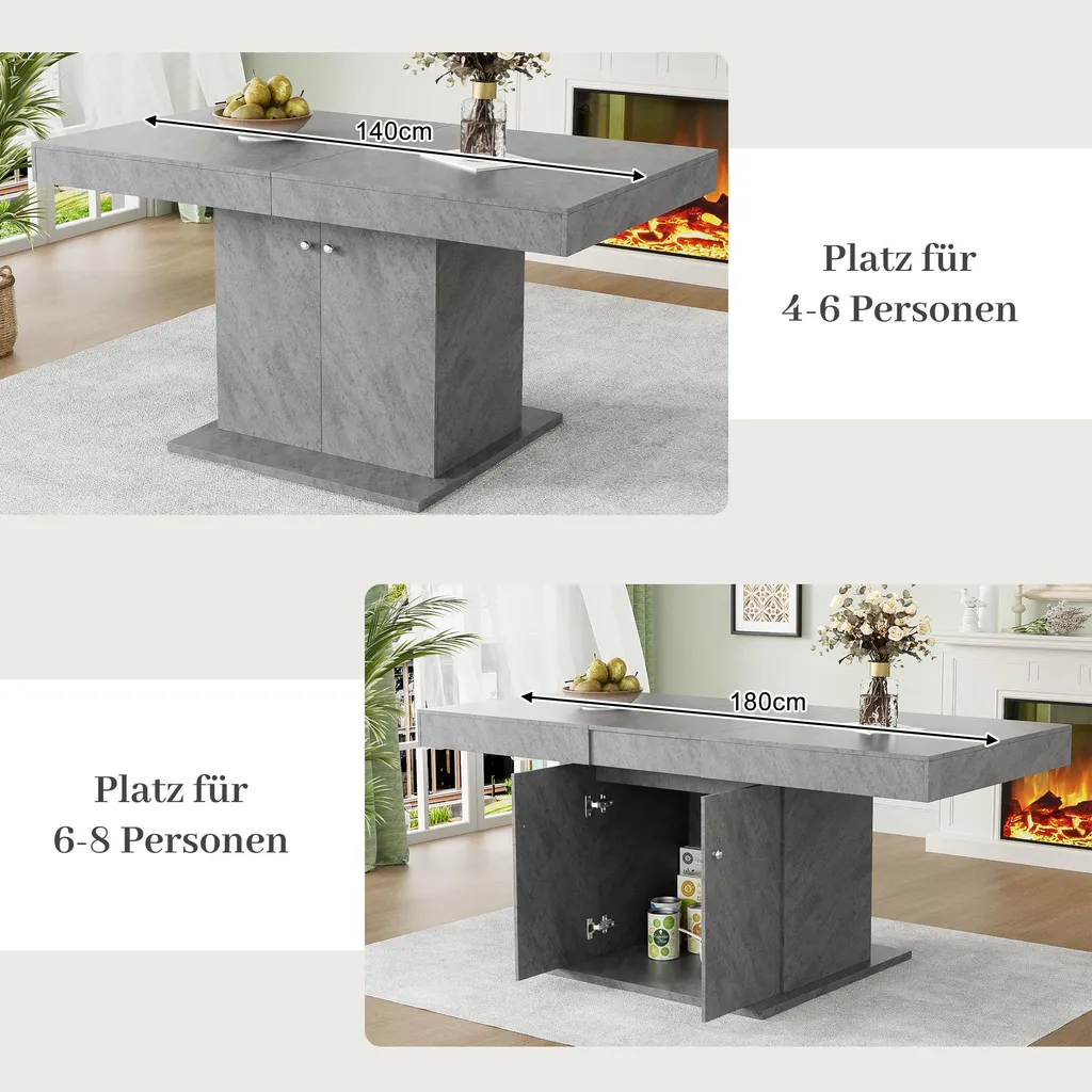 Table à Manger Gain de Place Grise Extensible avec Stockage Malin
