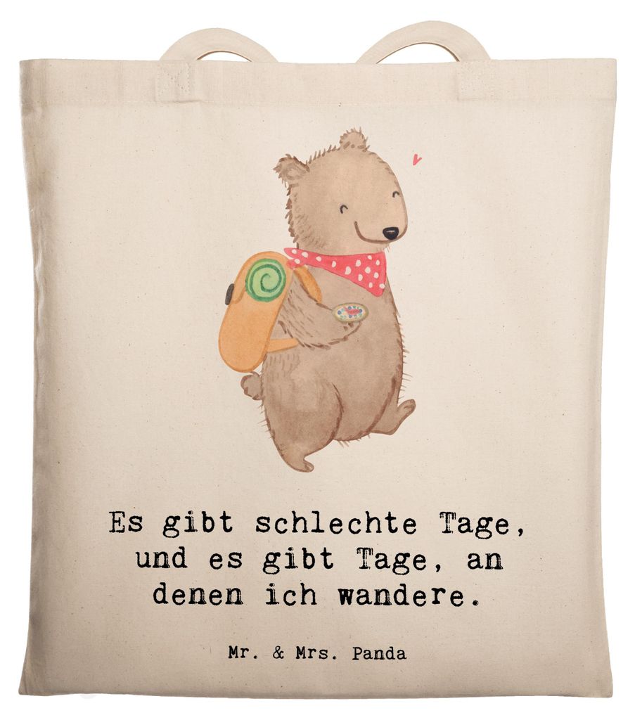Mr. & Mrs. Panda Schultasche Bär Wandern - Transparent - Geschenk, Bergsteigen, Spazieren, Tote Bag, Natur Entdecken, Jutebeutel, Outdoor Sport, T...
