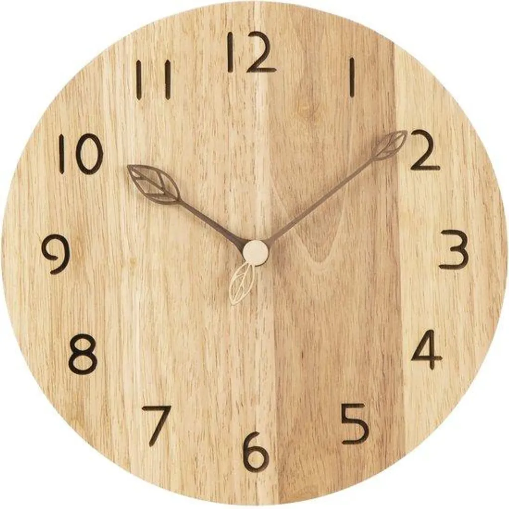 Horloge murale scandinave bois massif, pendule silencieuse de salon