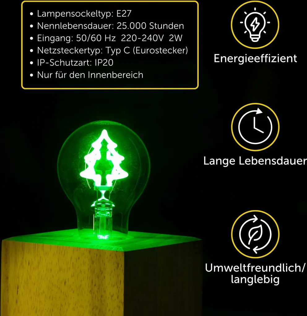 Lampe décorative sapin de Noël ampoule LED verte E27 à filament