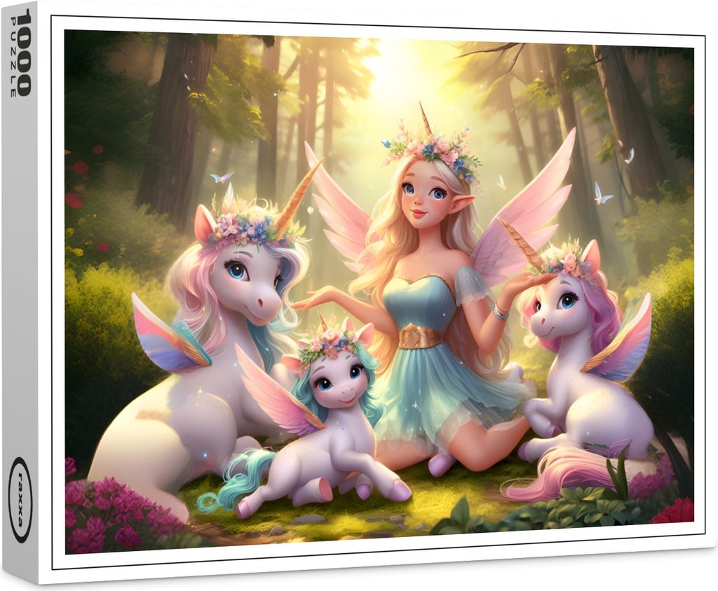 raxxa Premium-Puzzle "Die Fee und ihre Einhorn-Familie", 1000 Teile