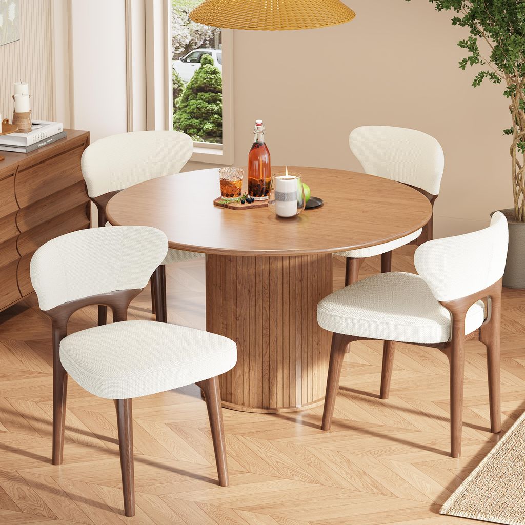 okwish Esszimmerstuhl mit Rückenlehne Polsterstuhl aus Massivholz 4er-Set moderner Stil bequem und atmungsaktiv Hellbeige