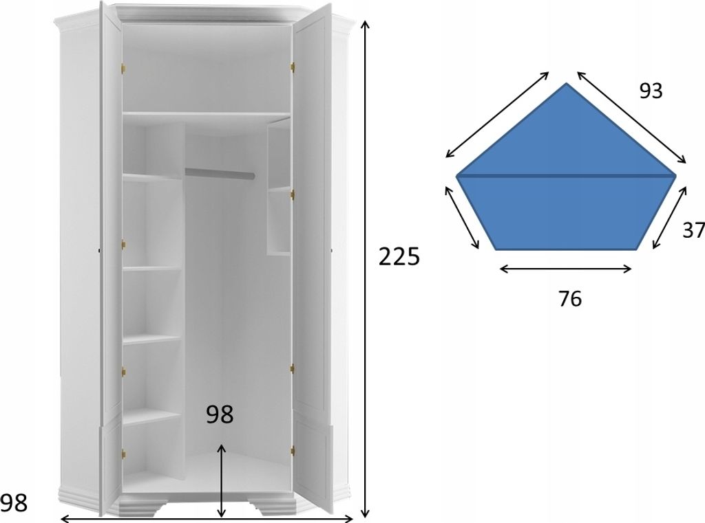 Veľká rohová skriňa, biela, PREMIUM, police, 98 x 225 cm, Obrázok produktu 6