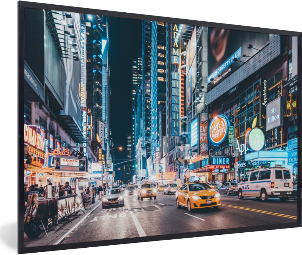 MuchoWow Gerahmtes Poster New York - Taxi - Times Square 30x20 cm - Poster mit Schwarzem Bilderrahmen Wandposter Rahmen Foto Bilder - Kunstdruck ...
