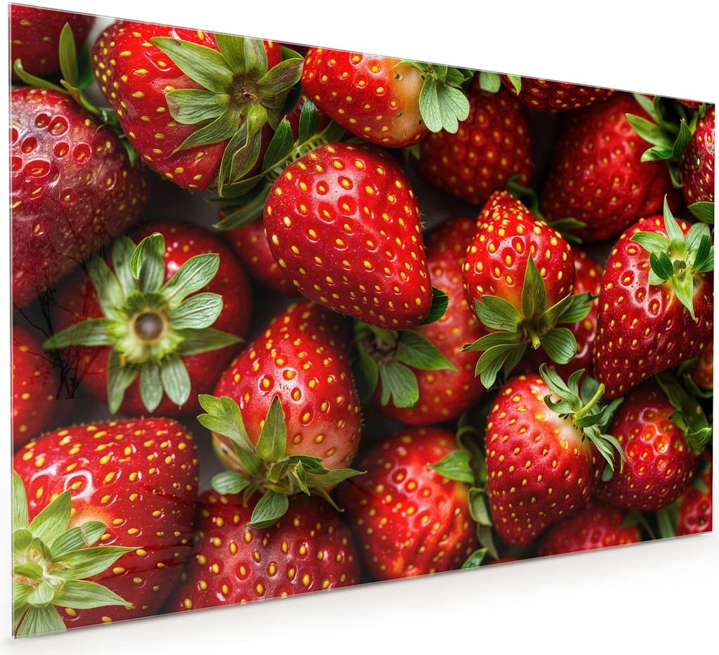 Küchenrückwand Spritzschutz Glas mit Motiv Frische Erdbeeren 40 x 40 cm