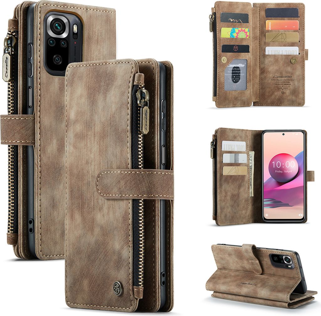 Redmi Note 10 4G / Note 10S Handyhülle, Reißverschluss Hülle Kunstleder Klapphülle Magnetverschluss Kartenfach Standfunktion Geldbörse Schutzh...