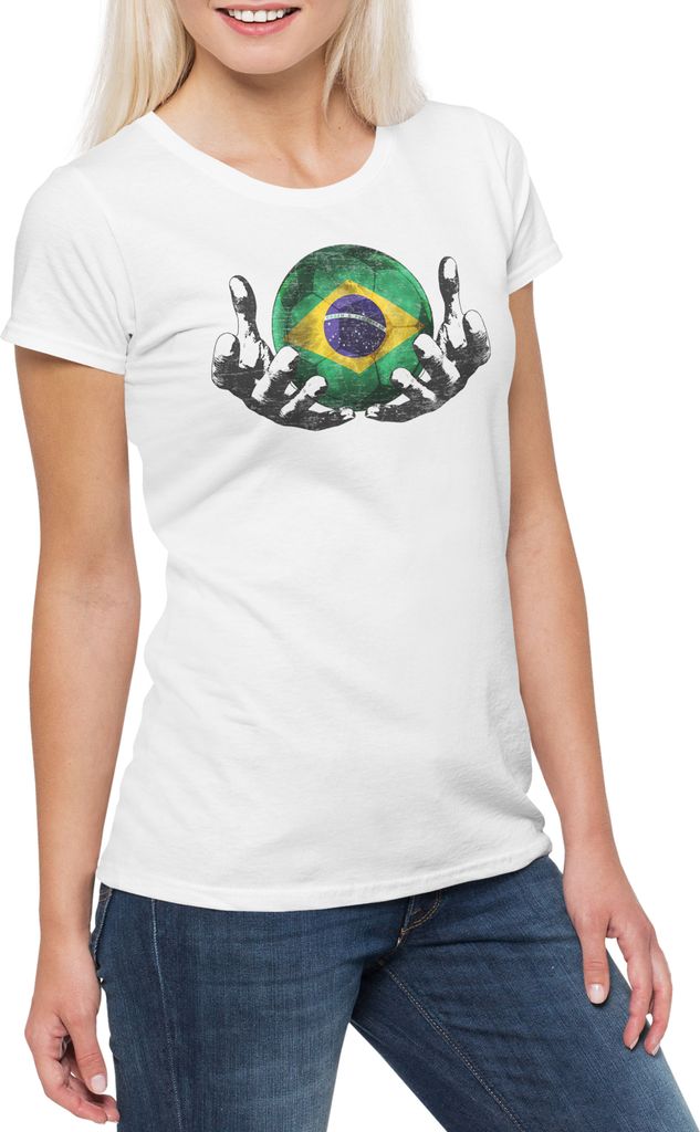 Urban Backwoods Brazil Football Magic Ball, Damen T-Shirt, Farbe: Weiß, Größe: XL