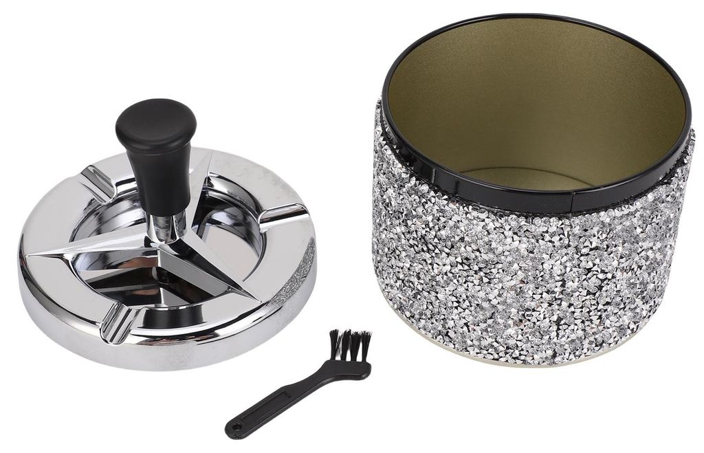 Mini-Mülleimer mit abnehmbarem Deckel, Strassverzierung, Edelstahl-Aufbewahrungsbehälter für Zuhause, Auto oder Büro, weiße Strasssteine