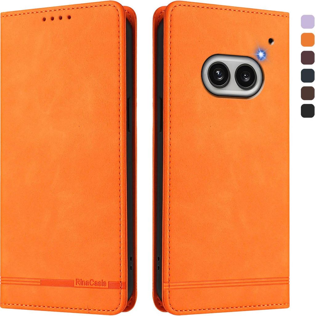 Hülle für Nothing Phone 2A, Retro Kunstleder Ständer Klapphülle mit Kartenfächer und Magnetische Orange