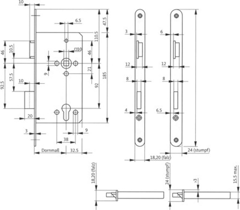 BKS Haustür-Einsteckschloss 0024 PZ DIN R Dorn 65mm Produktbild 