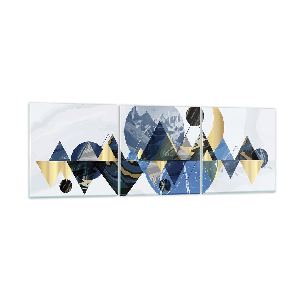 Bilder auf glas - 3 Teile - Abstraktion Geometrisch Berge - 90x30cm - Glasbilder - Wandbilder - Bilder - Wanddekoration aus Glas - Glas Bilder - Wa...