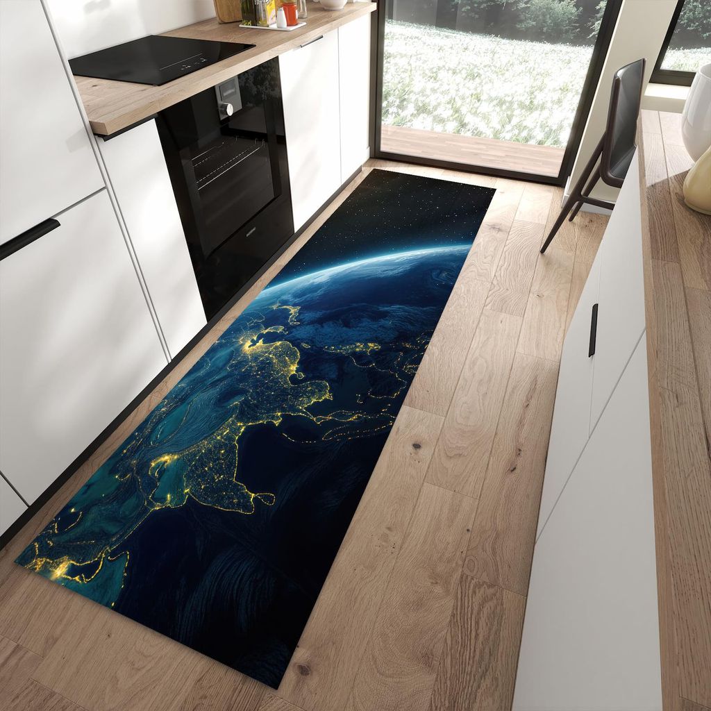Küchenteppich 80x280cm rutschfest & abwischbar PVC Läufer - Erde bei Nacht