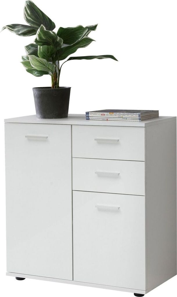 Kommode mit Türen & Schubladen 71x78x35,5cm Schrank Holz Weiß, Flurschrank hell modern, Mehrzweckschrank klein, Anrichte Sideboard matt, Kommoden...