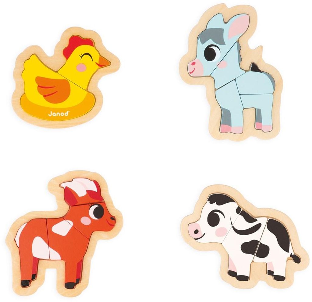 Janod Holzpuzzle Bauernhoftiere - 4 Puzzles für Kleinkinder Produktbild 