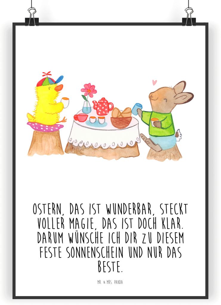Mr. & Mrs. Panda Bild Ostern Frühstück DIN A4 - Weiß - Geschenk, Osterhase, Frühling, Design Poster, Kunstdruck, Ostereier, Wandbild, drucke, P...