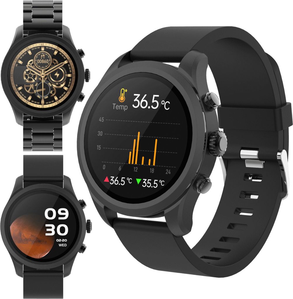 Smartwatch Sportband SW-800 Amoled 1,3" 360x360 Bluetooth, Musiksteuerung, Schrittzähler etc. IP68, Fitness-Uhr, Herzfrequenzmesser Schwarz