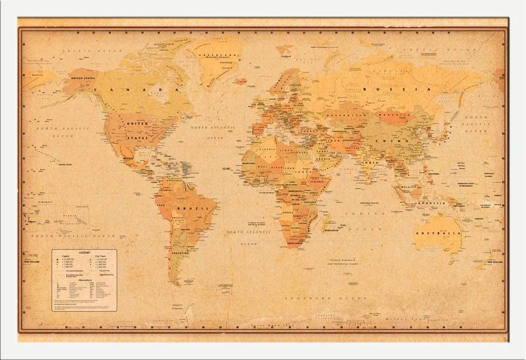 Cadre Photo Shinsuke Blanc avec Carte du Monde Vintage Affiche et Vitre